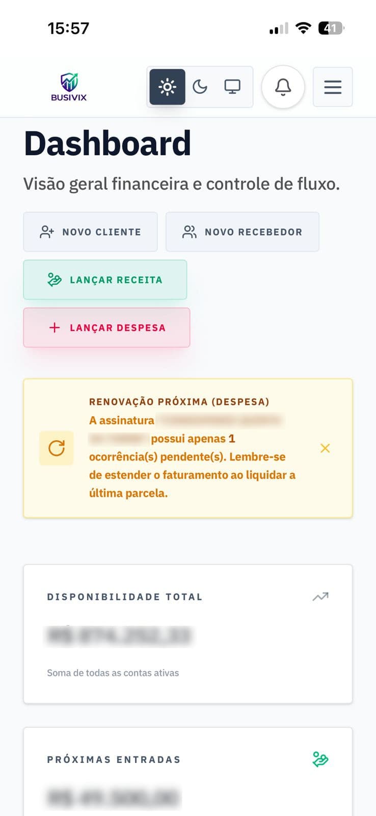 BusiVix - Dashboard no celular