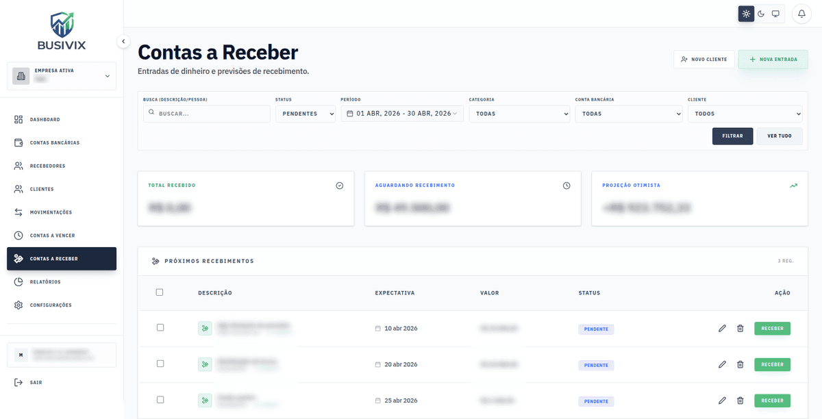 Listagem de contas a receber
